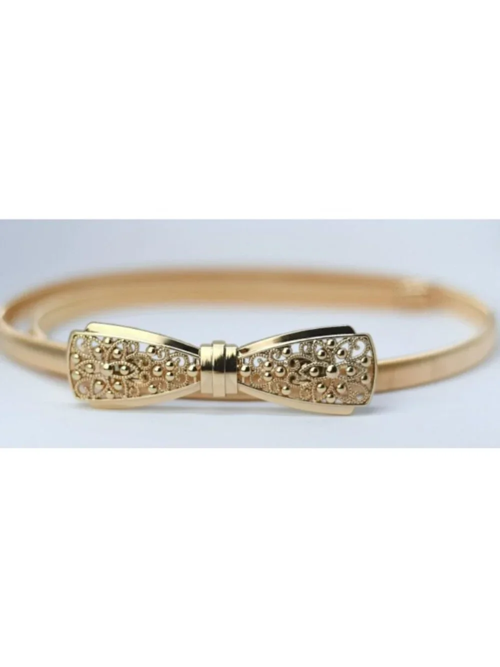 Gold Metal Bow Belt With Skinny Stretchy Waistband